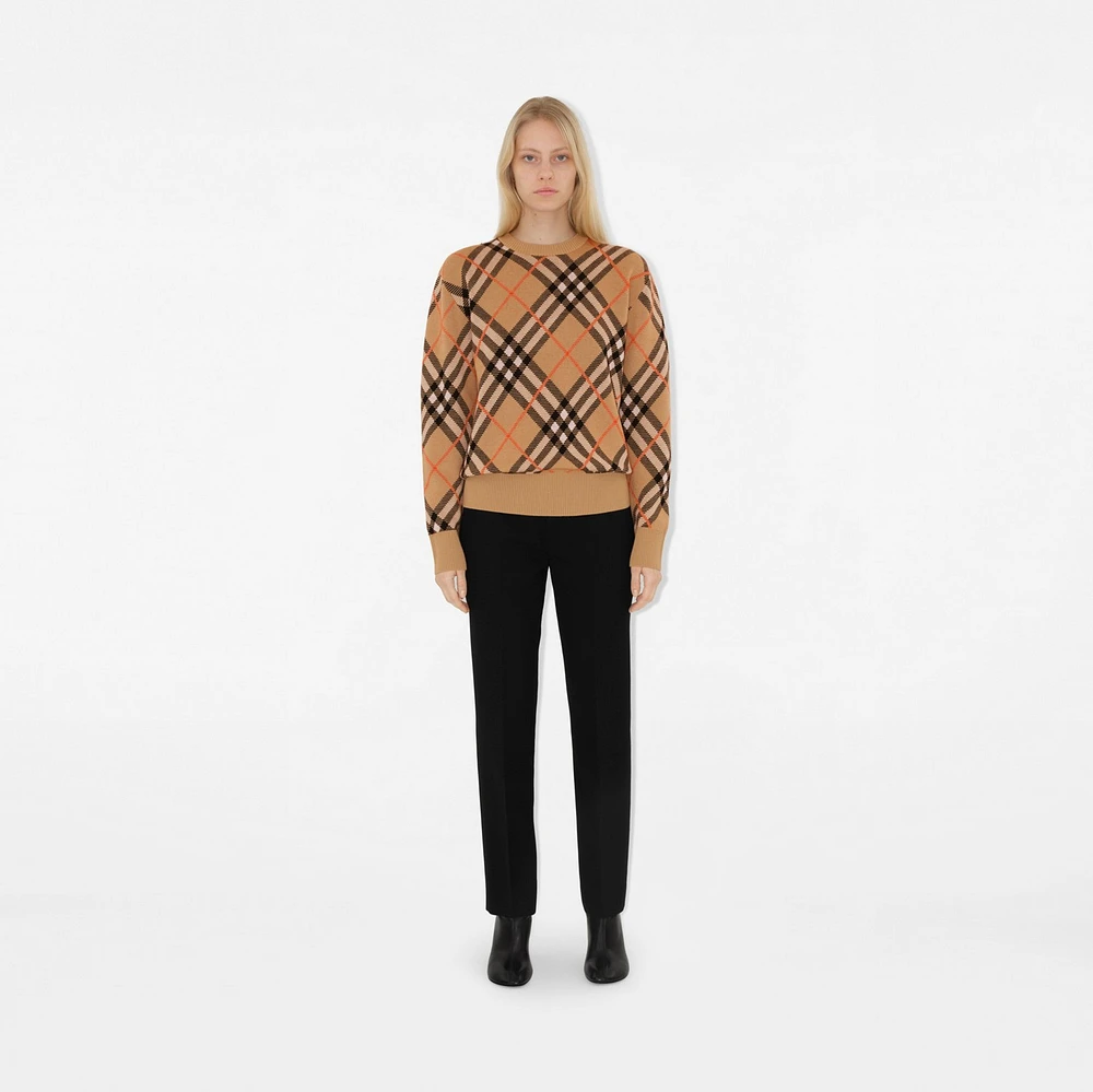 Check Wool Blend Sweater in Sand - Women, Nylon | Burberry® Official