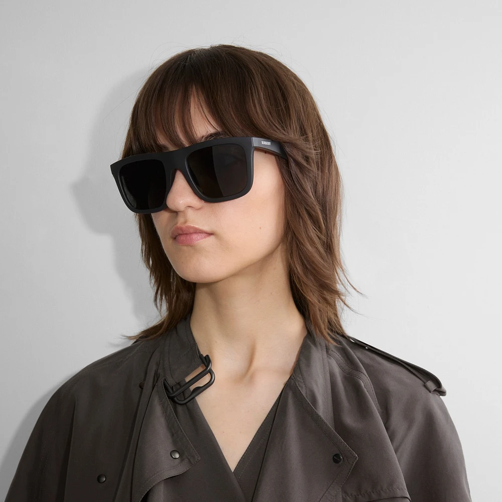 Embossed Check Square Sunglasses in Black - Men | Burberry® Official