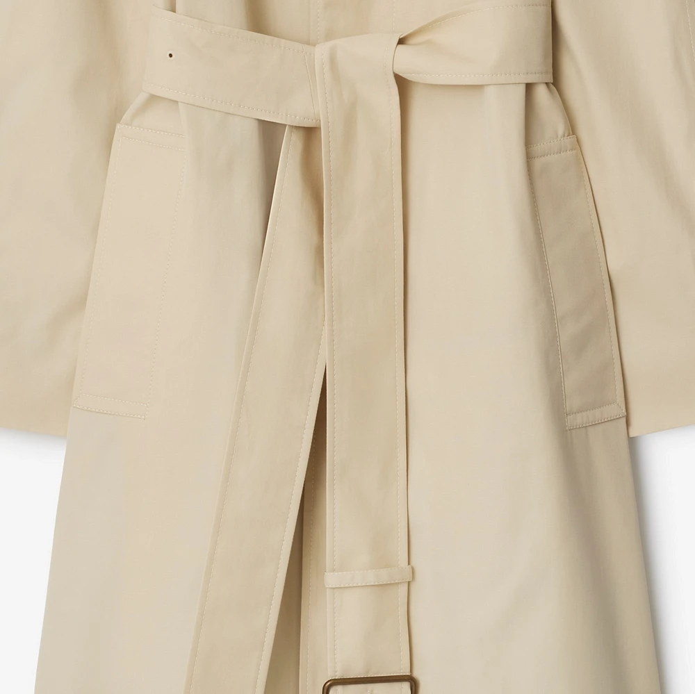 Long Highgrove Gabardine Car Coat in Nutmeg - Women, Cotton | Burberry® Official