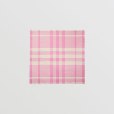Check Cashmere Large Square Scarf in Bubblegum Pink | Burberry® Official