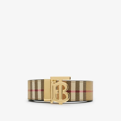 Reversible Check TB Belt in Archive beige/gold - Men | Burberry® Official