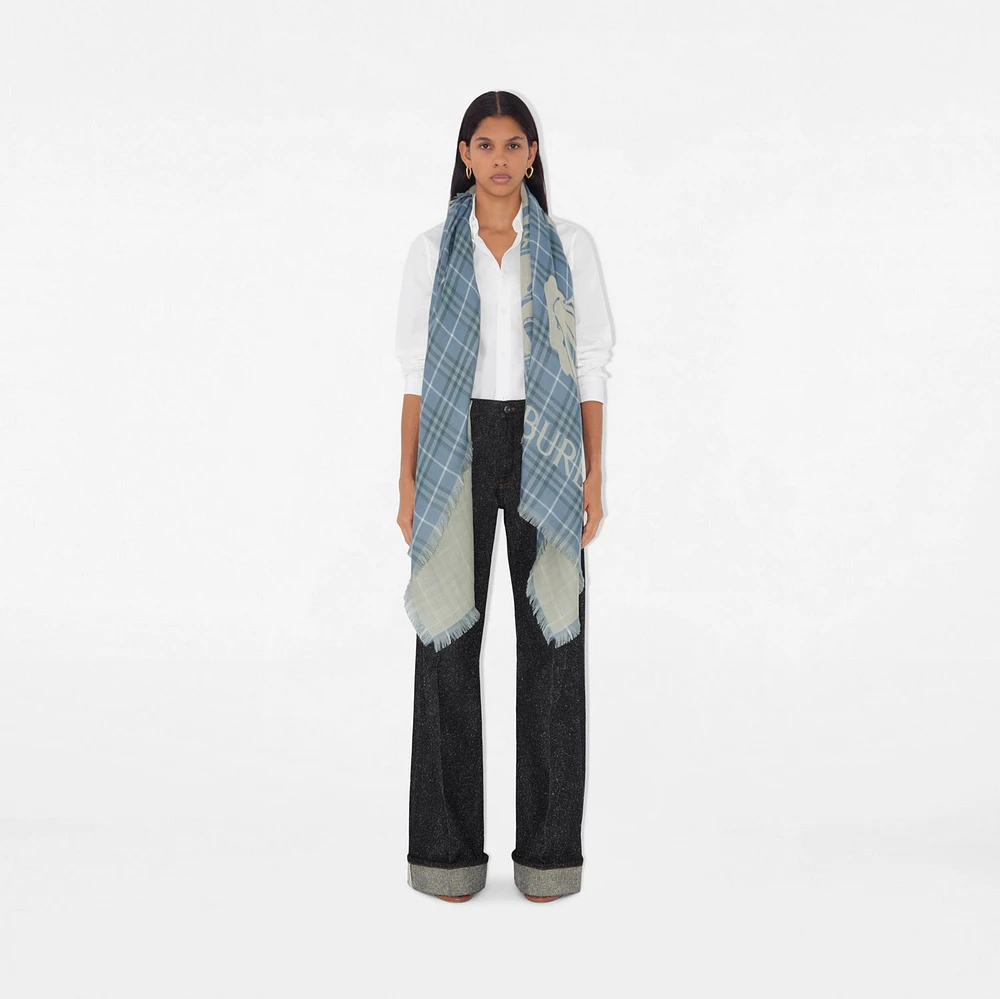 Wide EKD Check Wool Scarf in Pewter | Burberry® Official