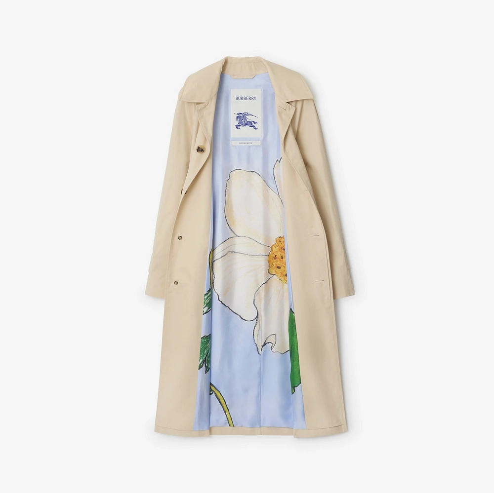Long Highgrove Gabardine Car Coat in Nutmeg - Women, Cotton | Burberry® Official