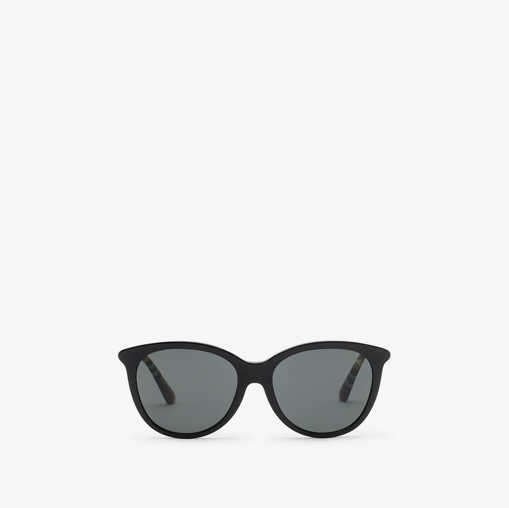 Tubular Check Round Sunglasses in Black - Women | Burberry® Official