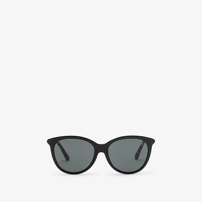 Tubular Check Round Sunglasses​ in Black - Women | Burberry® Official