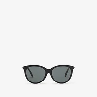 Tubular Check Round Sunglasses​ in Black - Women | Burberry® Official