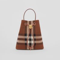 Knitted Check and Leather Small TB Bucket Bag in Dark Birch Brown - Women | Burberry® Official