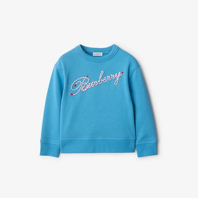 Laces Logo Cotton Sweatshirt in Turquoise | Burberry® Official