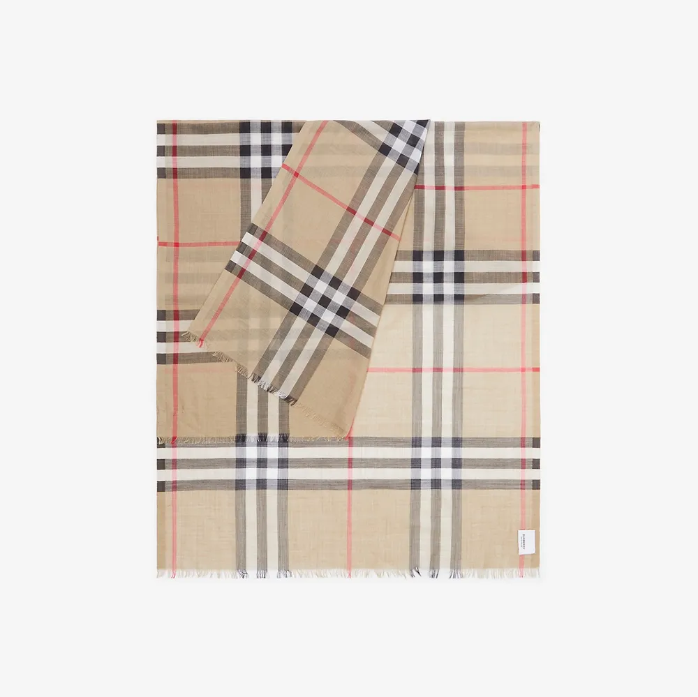 Check EKD Wool Silk Scarf in Archive Beige/black