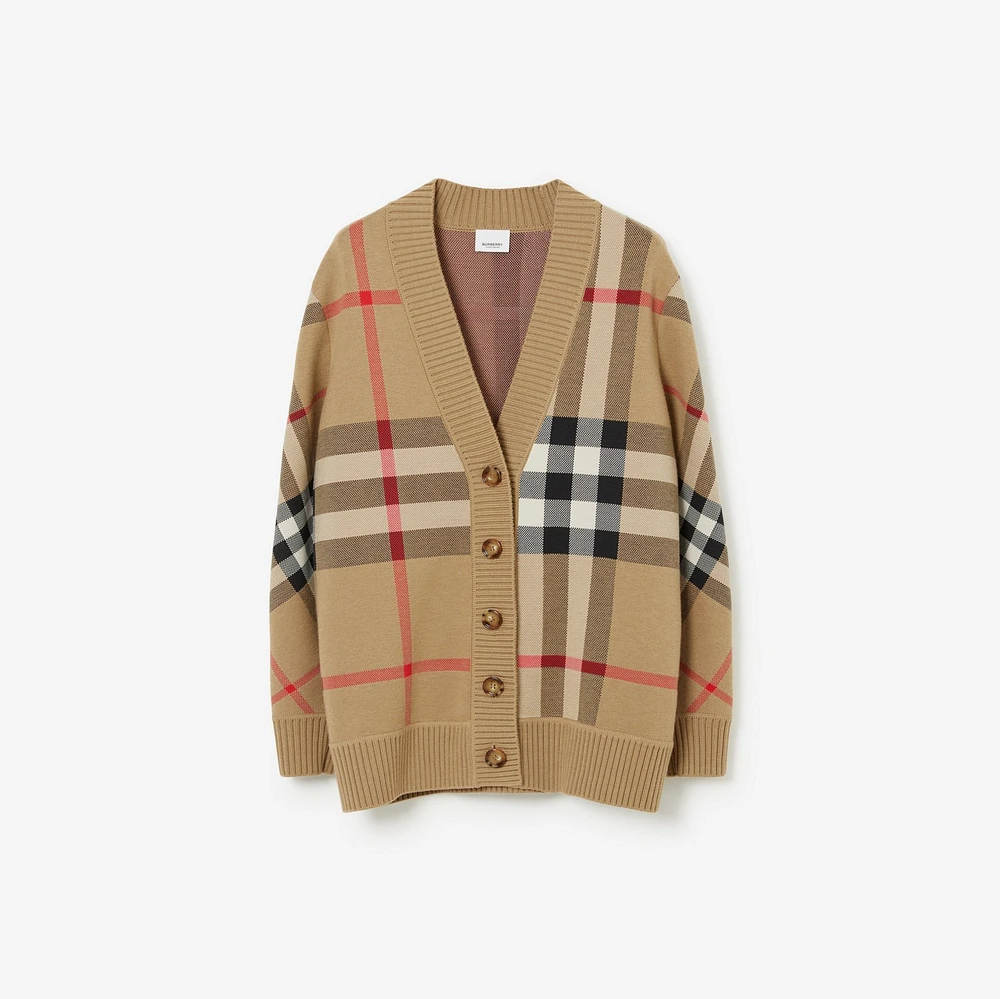 Check Wool Blend Cardigan in Archive beige - Women | Burberry® Official