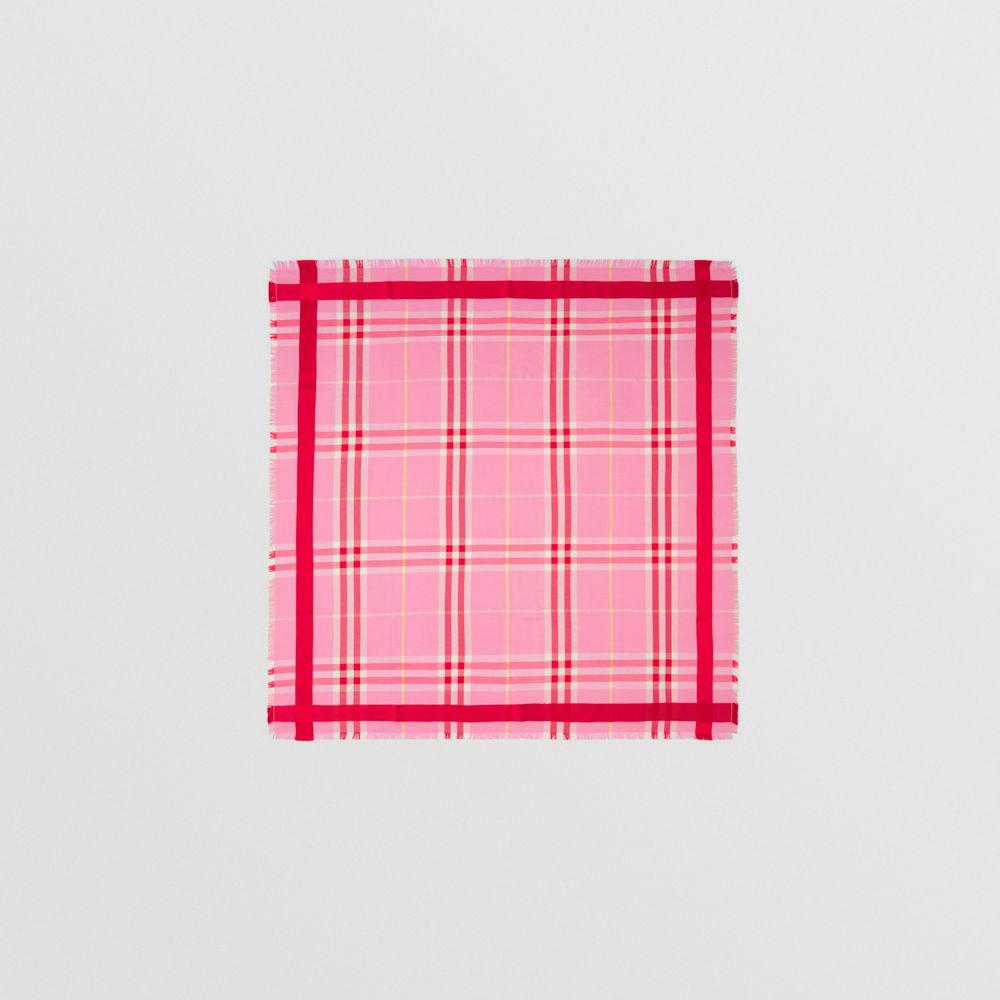 Check Silk Wool Large Square Scarf in Bubblegum Pink | Burberry® Official