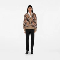 Check Wool Blend Cardigan in Sand - Women, Nylon | Burberry® Official