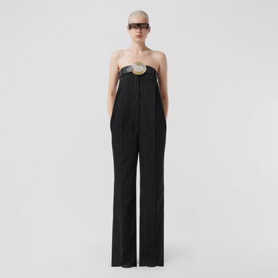 Embroidered EKD Tailored Wool Jumpsuit Black - Women | Burberry® Official
