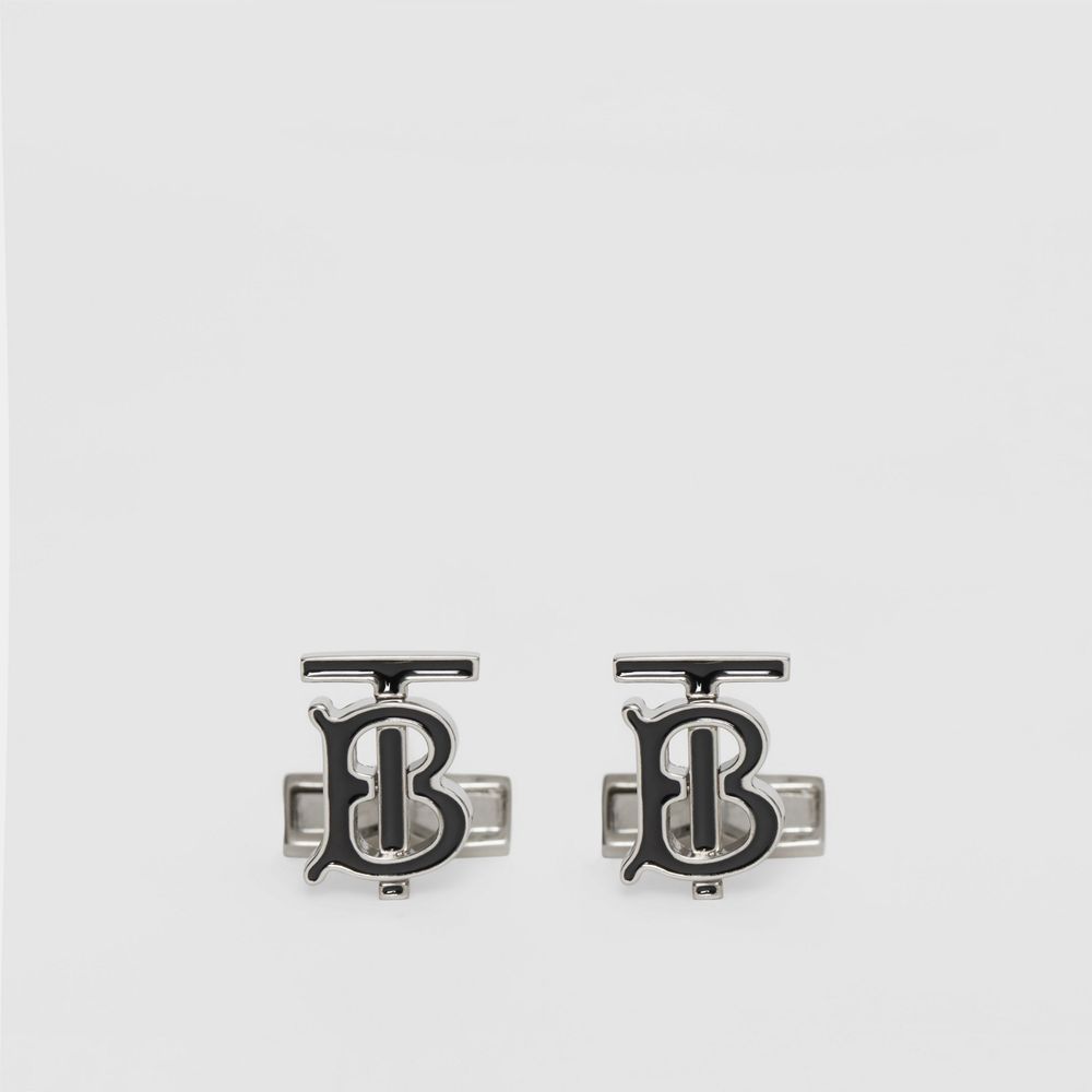 Monogram Motif Enamel and Palladium-plated Cufflinks in Black/palladium - Men | Burberry® Official