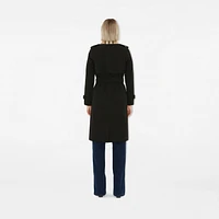 Long Check Collar Gabardine Trench Coat in Black - Women