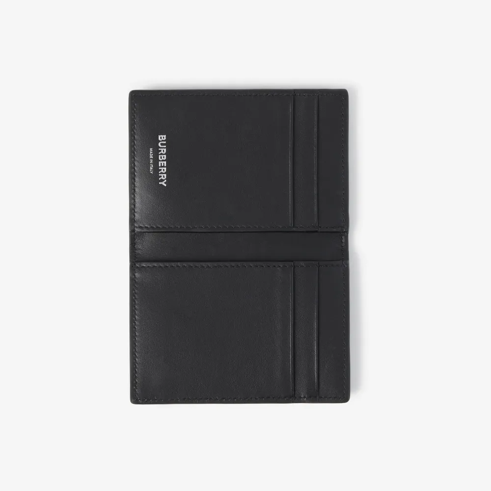 Check and Leather Folding Card Case in Navy - Men
