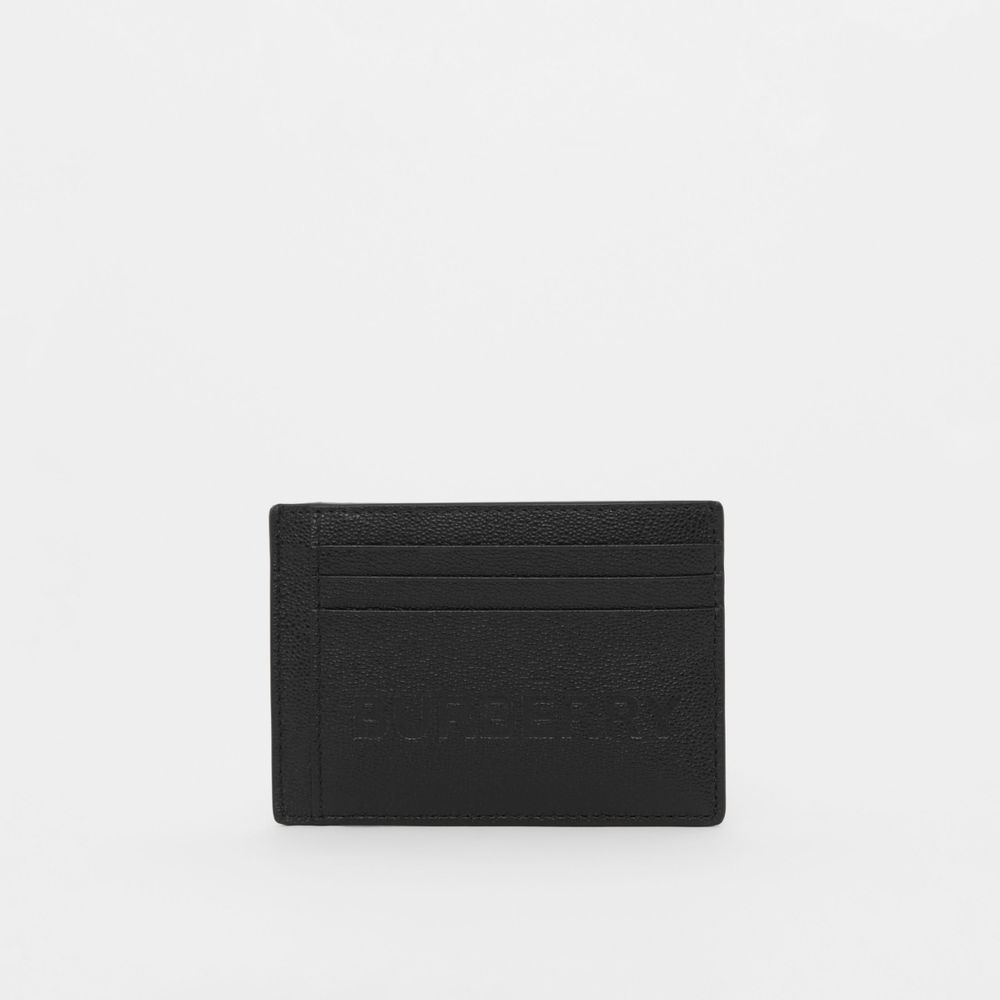 Logo Embossed Grainy Leather Money Clip Card Case in Black - Men | Burberry® Official