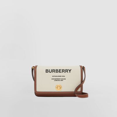 Horseferry Print Canvas and Leather Mini Note Bag in Natural/tan - Women | Burberry® Official
