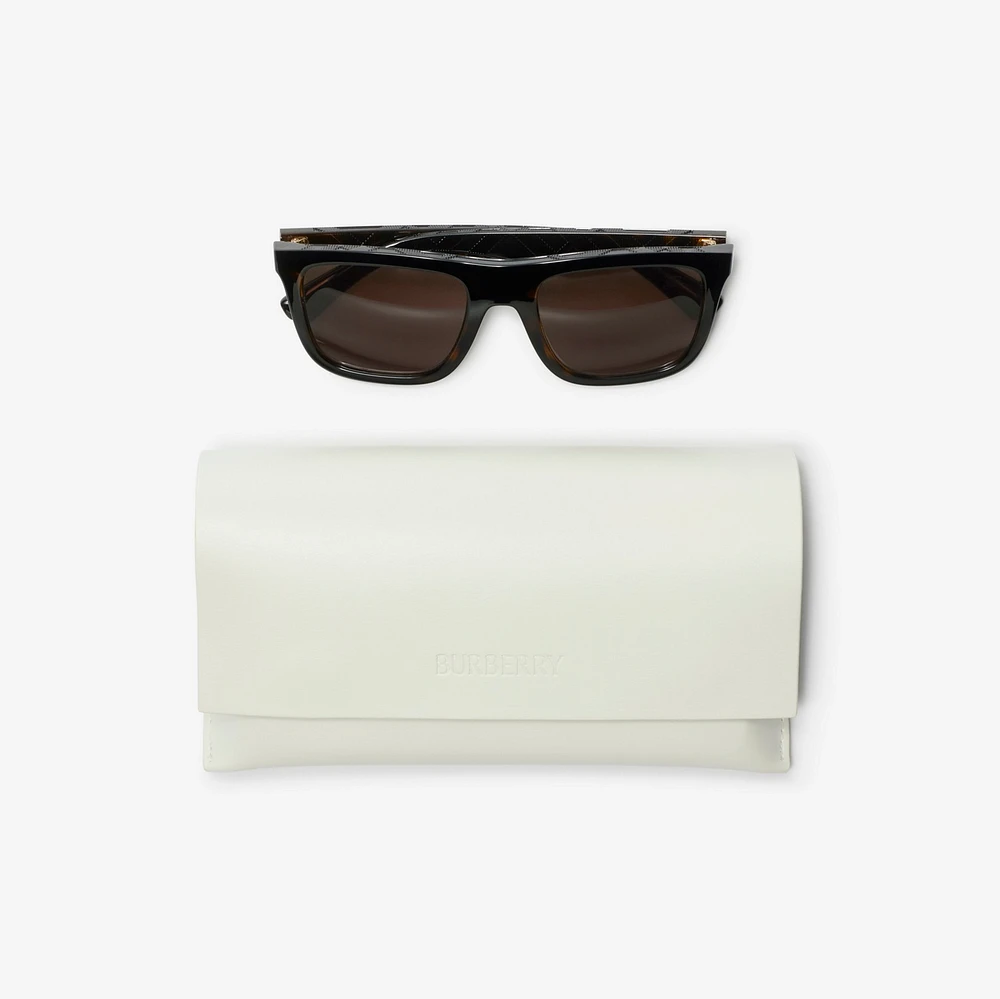 Embossed Check Square Sunglasses in Tortoiseshell - Men | Burberry® Official