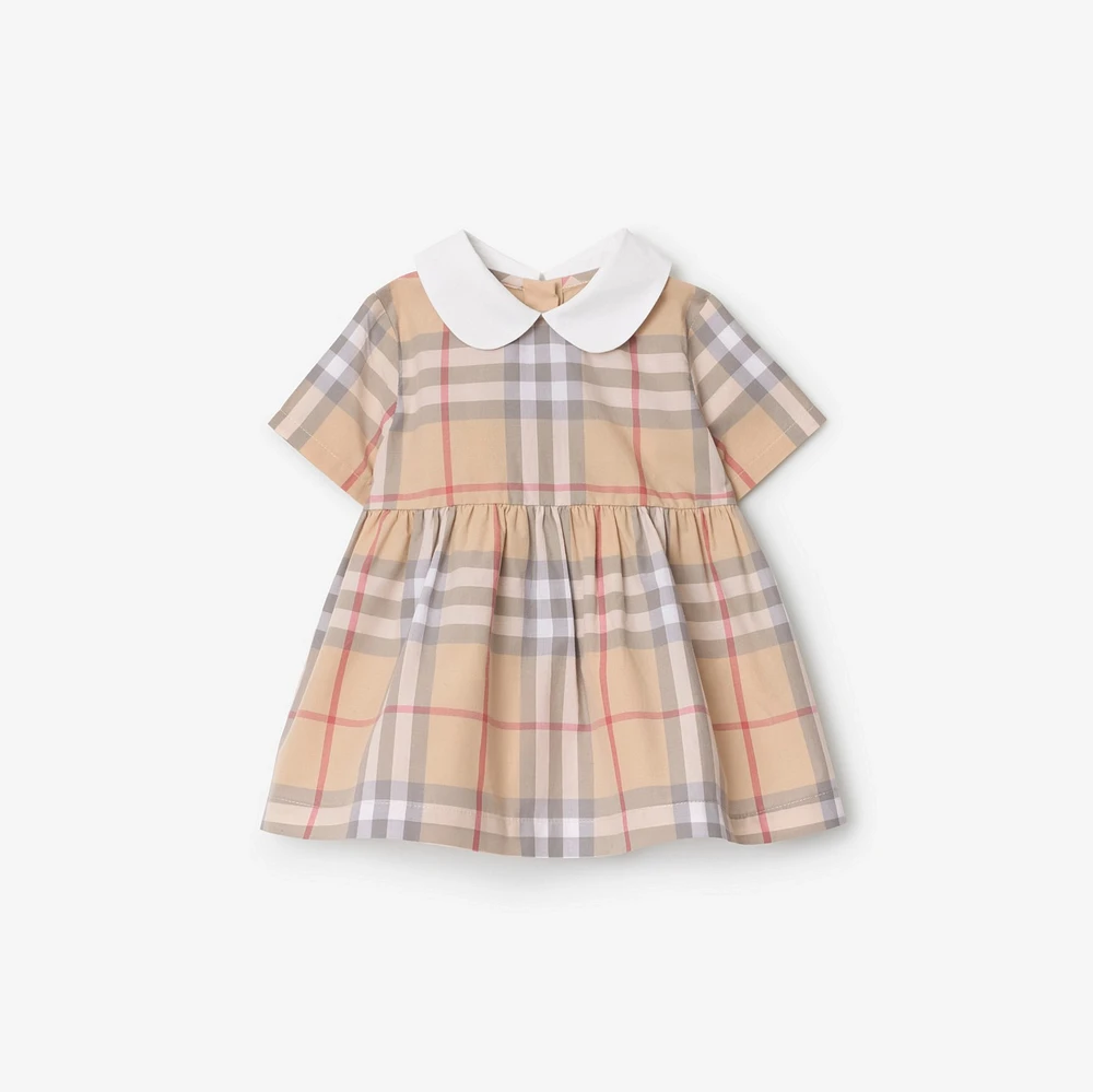 Check Cotton Poplin Dress with Bloomers in Pale stone - Children | Burberry® Official