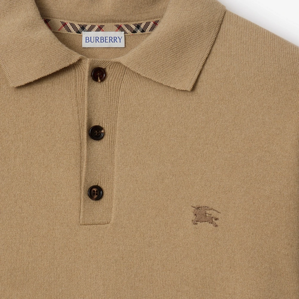 Long-sleeve Cashmere Blend Polo Shirt in Flax beige - Men | Burberry® Official