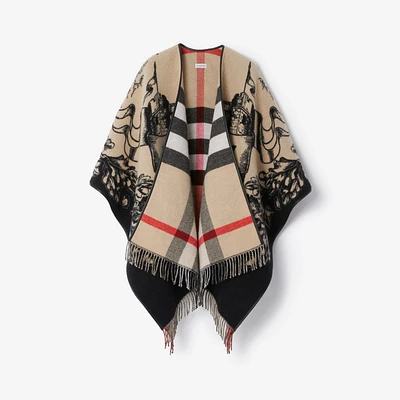 Reversible EKD Check Wool Cape in Archive beige | Burberry® Official