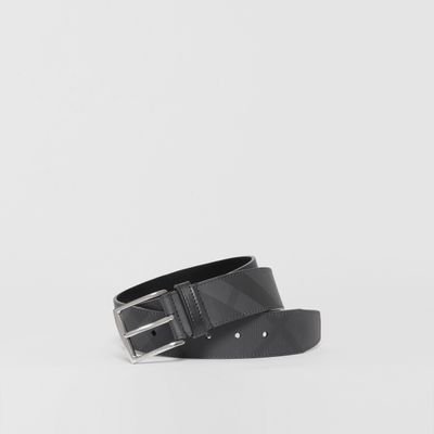 London Check and Leather Belt Dark Charcoal/black - Men | Burberry® Official