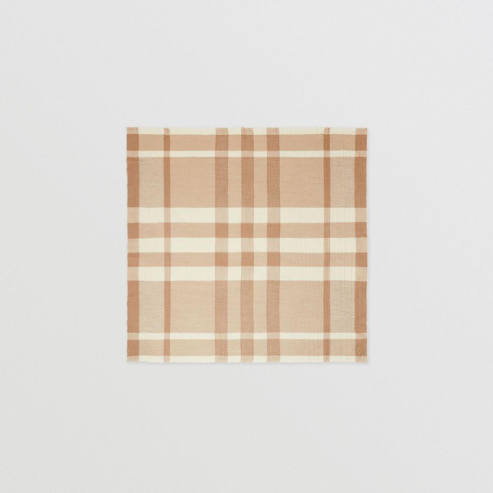 Check Cashmere Large Square Scarf in Camel | Burberry® Official