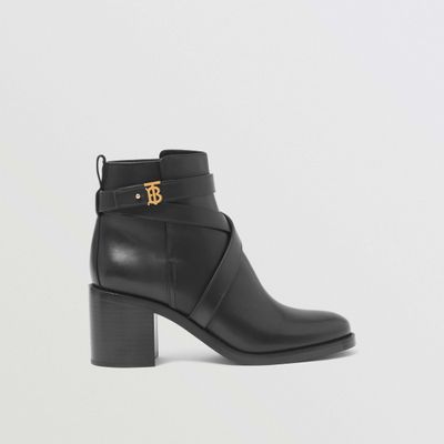 Monogram Motif Leather Ankle Boots Black - Women | Burberry® Official