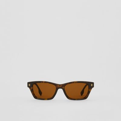 Logo Detail Rectangular Frame Sunglasses in Tortoiseshell - Men | Burberry® Official
