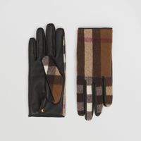 Exaggerated Check Wool and Leather Gloves Birch Brown | Burberry® Official