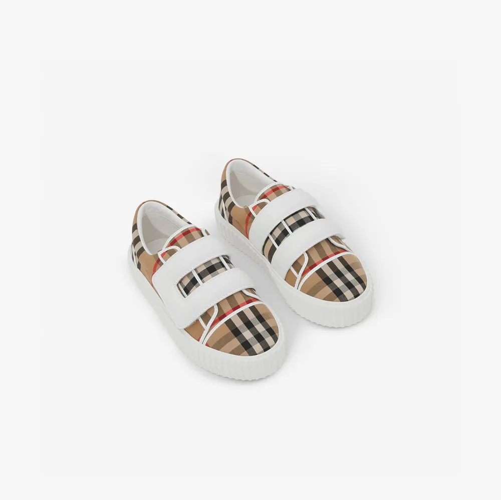 Vintage Check Cotton and Leather Sneakers in Archive beige