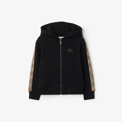 Check Trim Cotton Zip Hoodie in | Burberry® Official