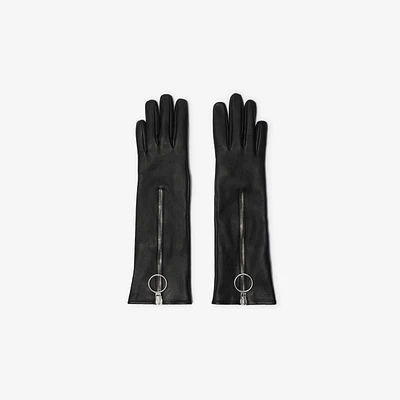 Leather Zip Gloves in Black - Women | Burberry® Official