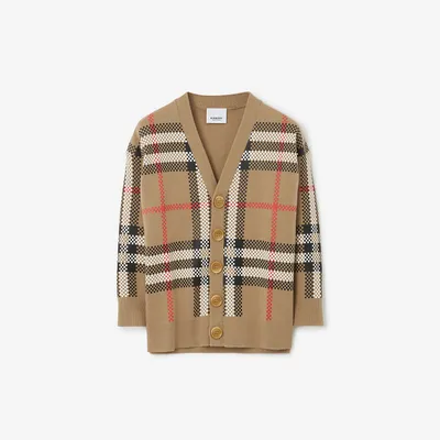 Check Wool Cardigan in Archive Beige | Burberry® Official