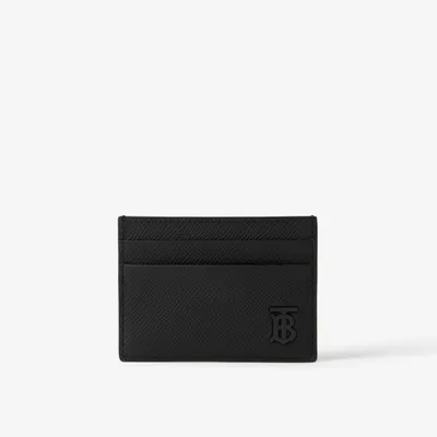 Burberry Grainy Leather TB Card Case Black/Silver-tone