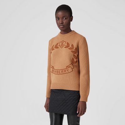 Oak Leaf Crest Wool Cashmere Sweater Warm Fawn - Women | Burberry® Official