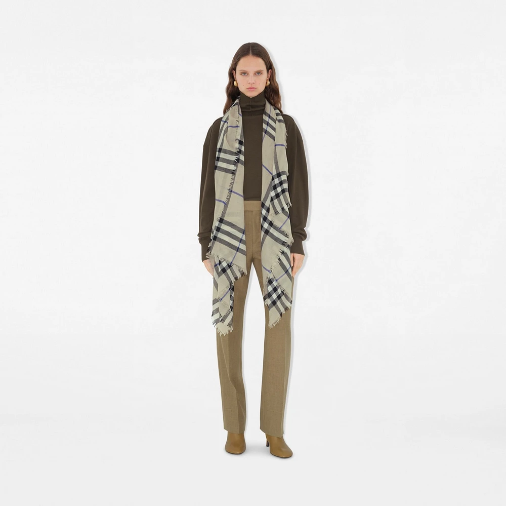 Wide Check Wool Scarf in Lichen | Burberry® Official