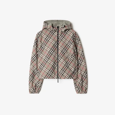 Cropped Reversible Check Jacket in Mauve grey - Women, Nylon | Burberry® Official