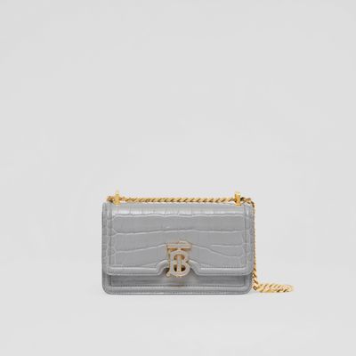 Embossed Leather Mini Chain TB Bag in Cloud Grey - Women | Burberry® Official