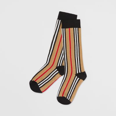 Icon Stripe Intarsia Cotton Blend Socks Archive Beige - Children | Burberry® Official