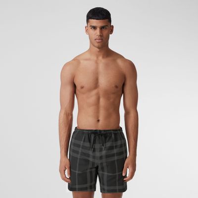 Check Drawcord Swim Shorts Mid Grey - Men | Burberry® Official