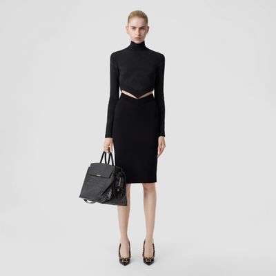 Viscose Blend Knitted Pencil Skirt Black - Women | Burberry® Official