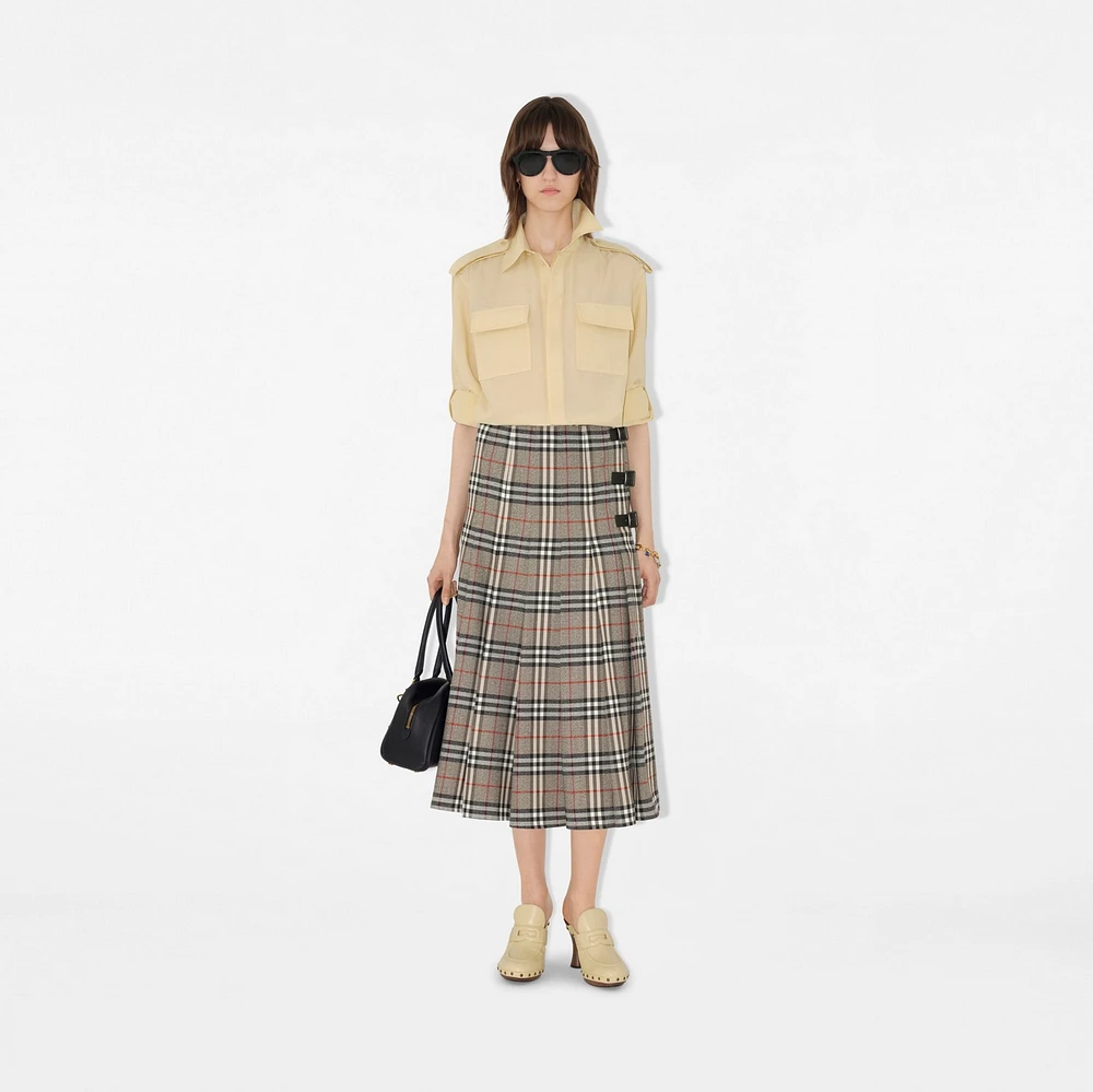 Check Wool Midi Kilt in Crater/dark charcoal - Women | Burberry® Official