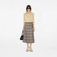 Check Wool Midi Kilt in Crater/dark charcoal - Women | Burberry® Official