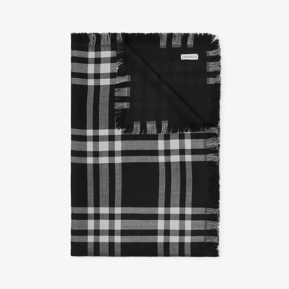 Reversible Check Wool Silk Scarf in Black | Burberry® Official