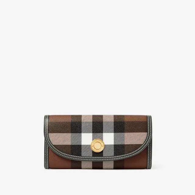 Check and Leather Zip Wallet in Archive Beige/briar Brown - Women |  Burberry® Official