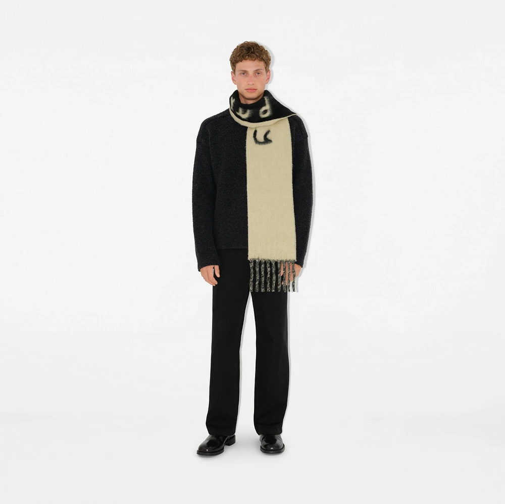 Reversible Logo Alpaca Wool Blend Scarf in Candle | Burberry® Official
