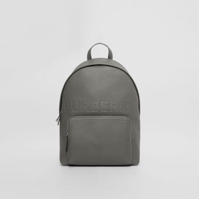 Logo Embossed Leather Backpack in Charcoal Grey - Men | Burberry® Official
