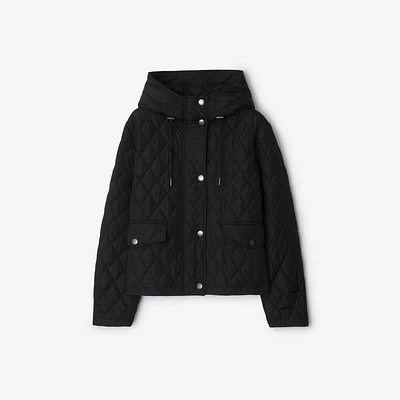 Cropped Quilted Nylon Hooded Jacket in Black - Women | Burberry® Official